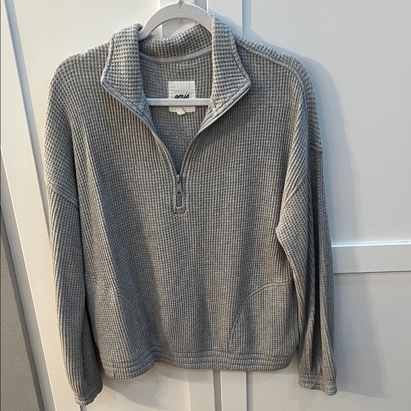 aerie Tops - Aerie Gray Waffle Knit Half-Zip Sweatshirt